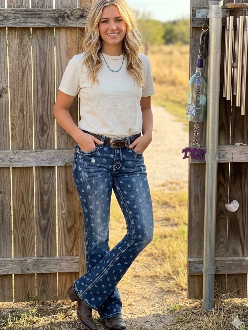 Miss Me heaven high rise bootcut Star Print Dark Blue Jeans